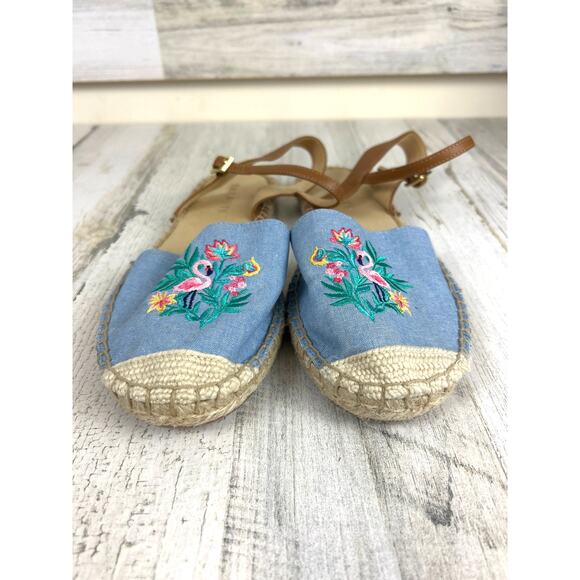 Talbots Women’s 8 Blue Izzy D’Orsay Embroidered Chambray Espadrille Sandals NEW - Picture 4 of 9